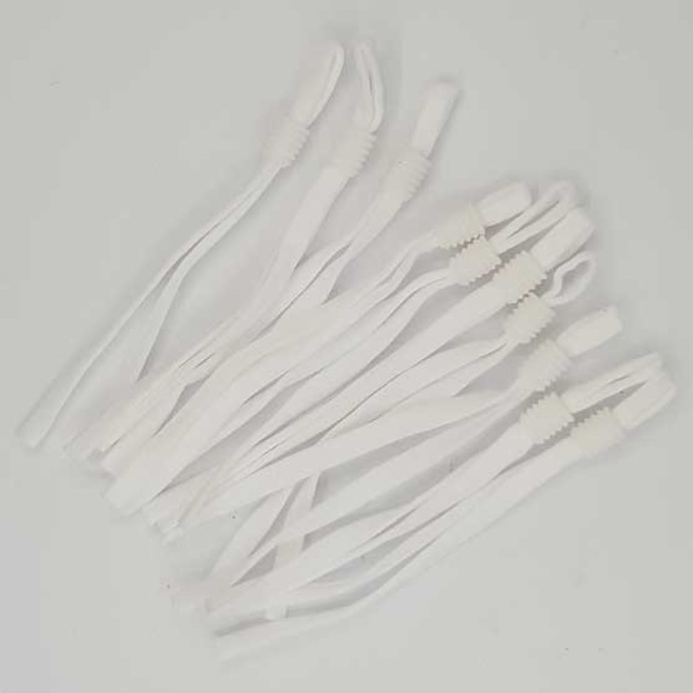 10 Hvite elastiske bånd med justerbar spenne for feste av masken. N°02.
