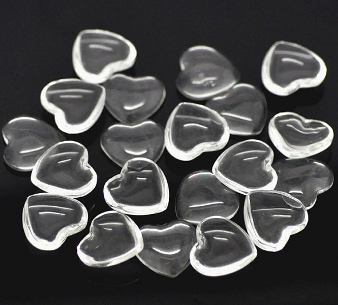 10 Cabochons Hjerter 14 x 15 mm i klart burrglass N&deg;22