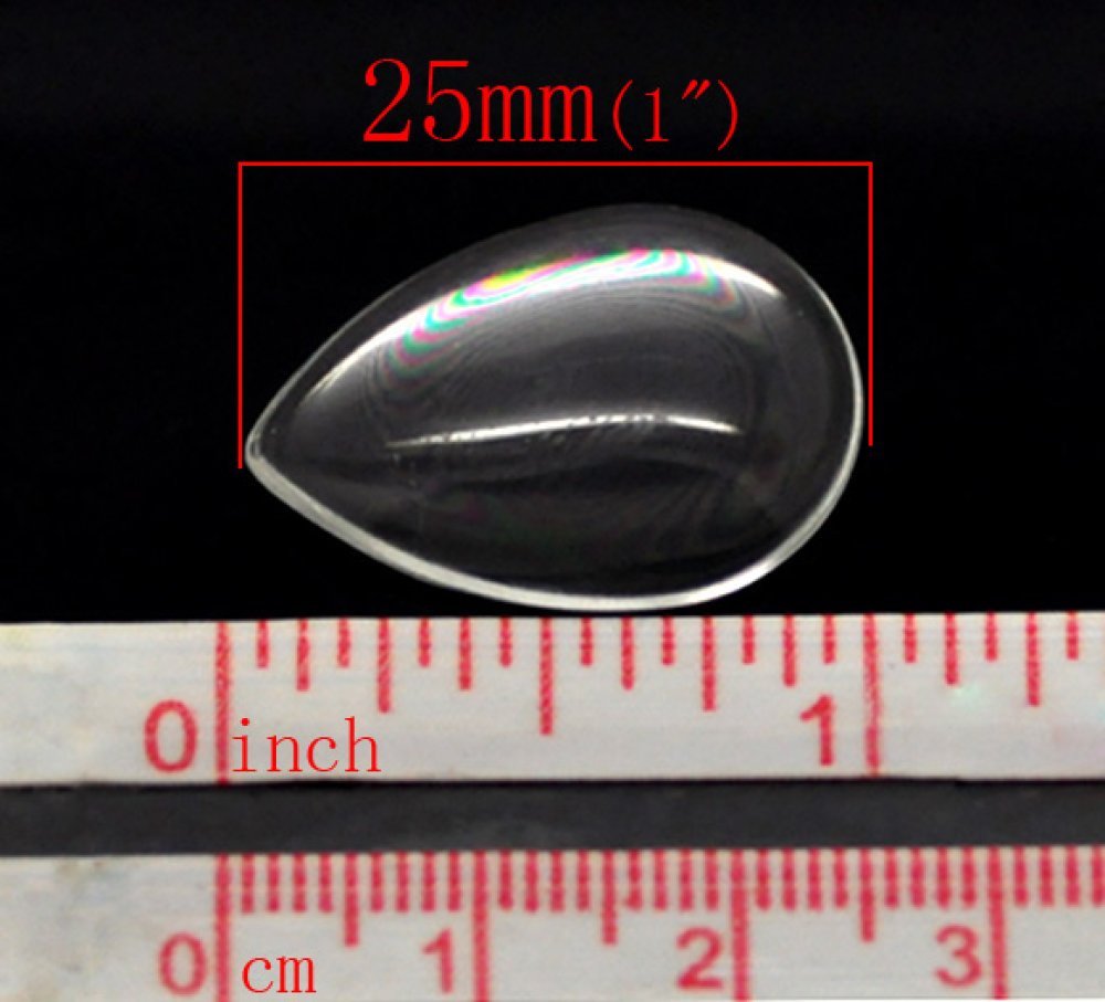 10 Cabochons Drops 18 x 25 mm i klart forstørrelsesglass N°25