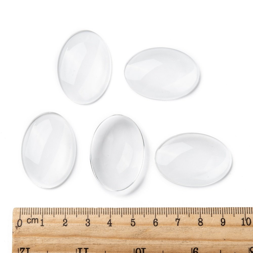10 ovale cabochoner 25 x 35 mm i klart burrglass N°20