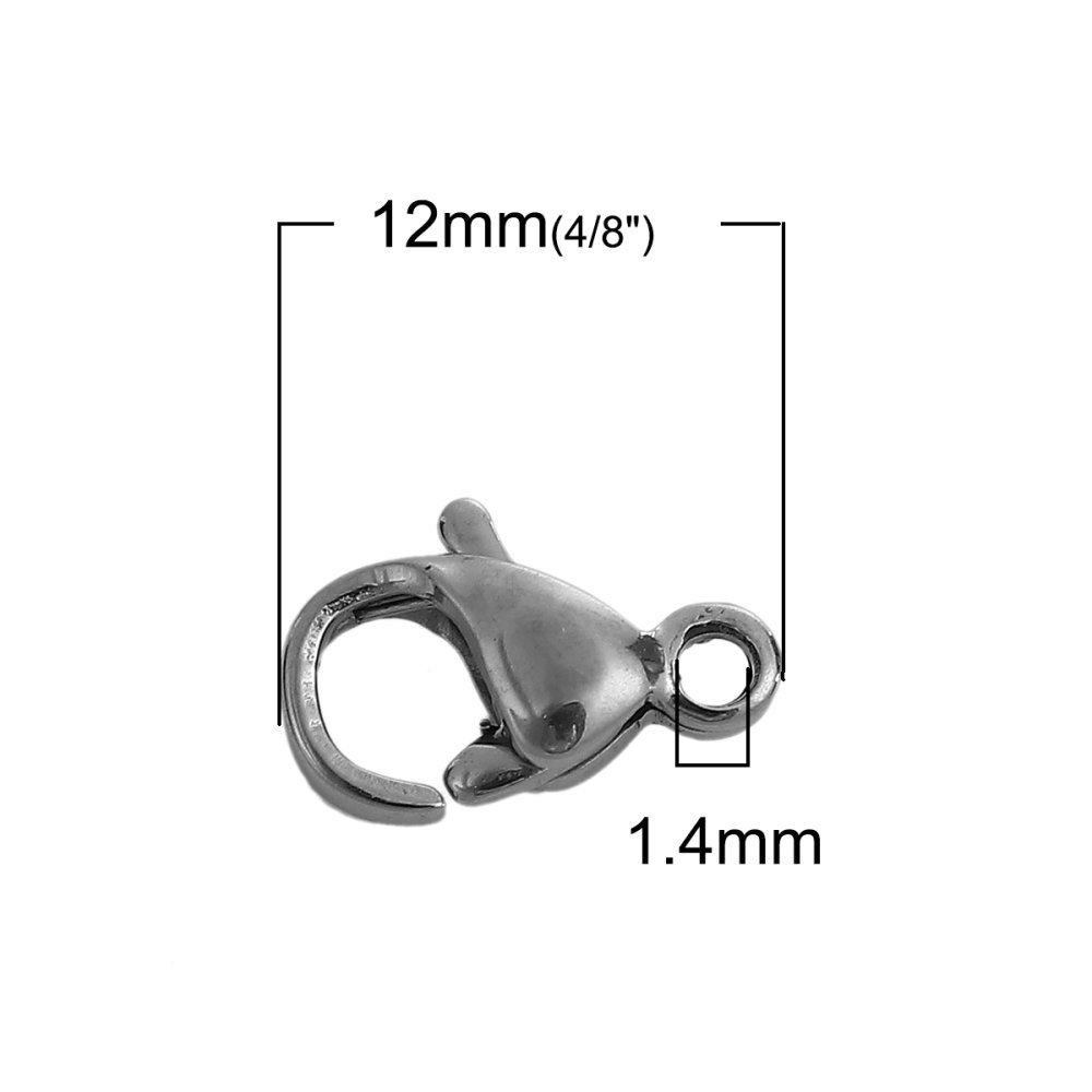 10 karabinkroker i rustfritt stål 12 x 07 mm.