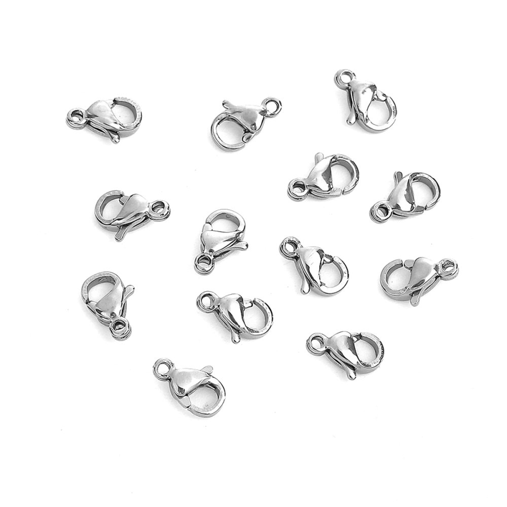 10 karabinkroker i rustfritt stål 12 x 07 mm.