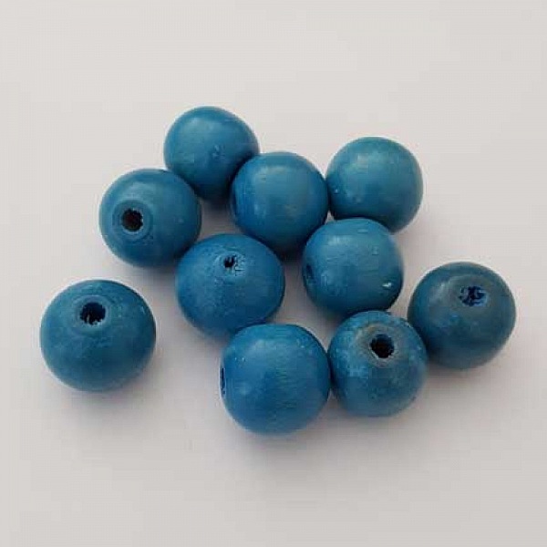 10 Perles Bois ronde 11.5 mm Turquoise N&deg;01