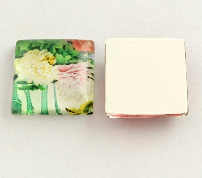 10 glass cabochons firkantet 20 mm assortert Blomster S-22-20-17