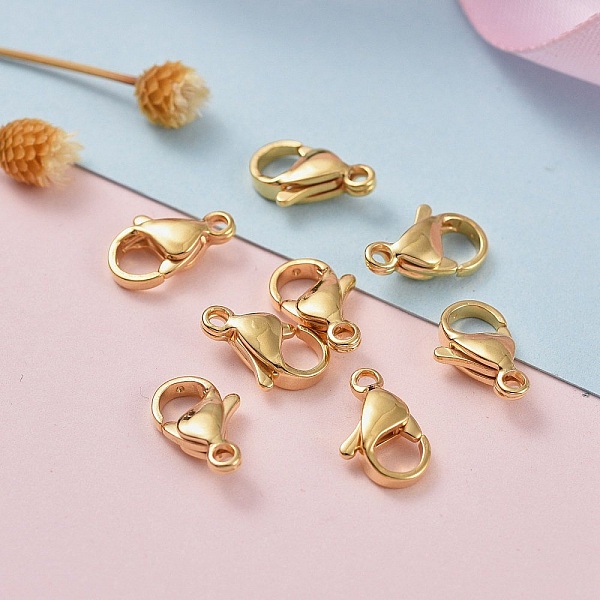 1 Fermoir Acier Inoxydable Plaqu&eacute; Or 24K Mousqueton 11 x 7 mm Dor&eacute;