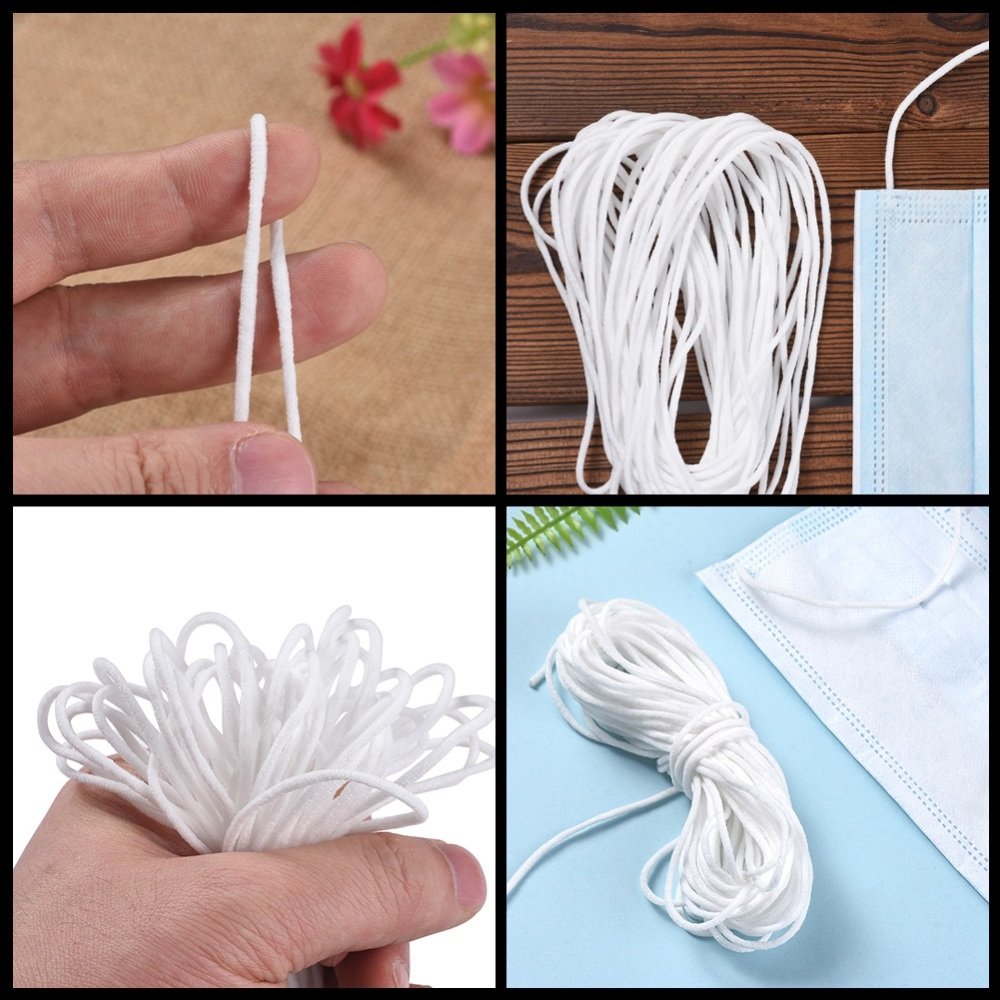 1 Meter Elastisk maske Polyester rund 2,3 mm Hvit