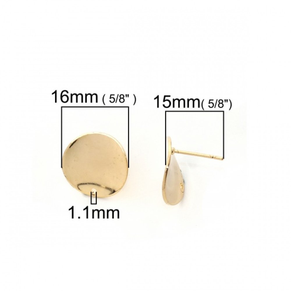 1 par 16 mm gullbelagte runde chip øredobber N°02