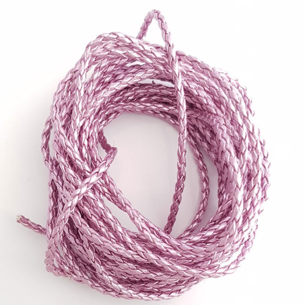 1 meter Rund flettet kunstlærsnor Mauve Sølv 3 mm