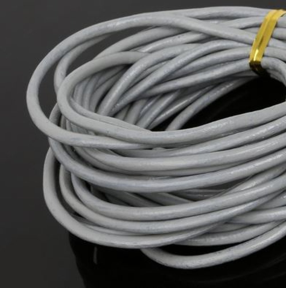 1 meter Rund glatt skinnsnor Grå 3 mm