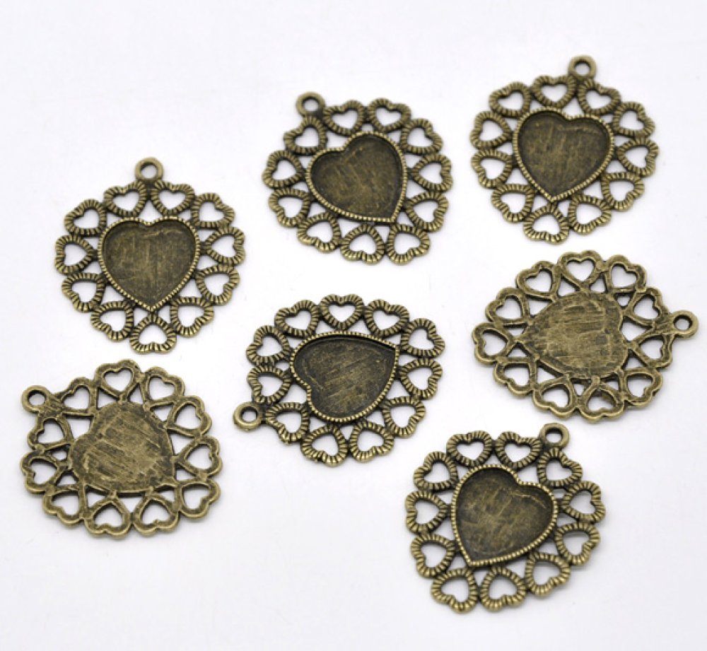 1 cabochonholder Hjerte N°01 Bronse