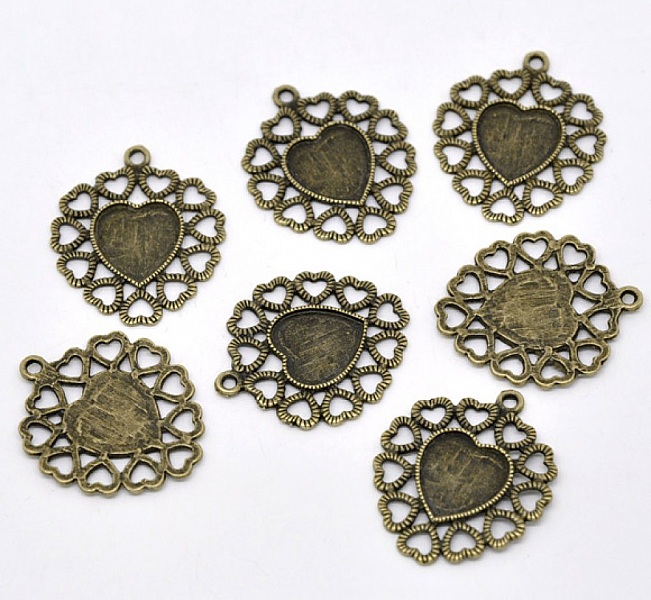 1 cabochonholder Hjerte N&deg;01 Bronse