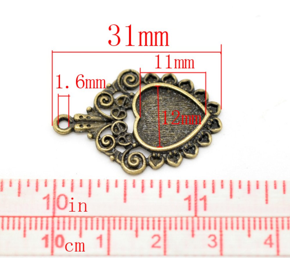 1 cabochonholder Hjerte N°04 Bronse