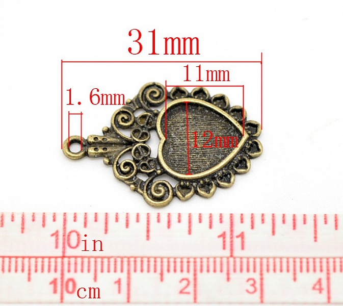 1 cabochonholder Hjerte N&deg;04 Bronse