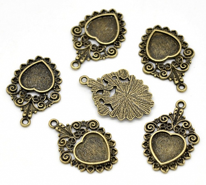 1 cabochonholder Hjerte N&deg;04 Bronse