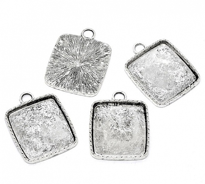 1 support cabochon carr&eacute; N&deg;02 Argent