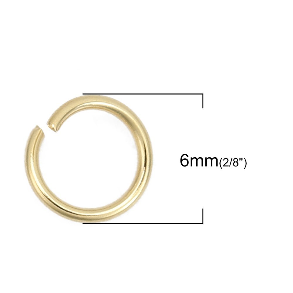 20 Åpne koblingsringer 06 mm Rustfritt stål gullbelagt