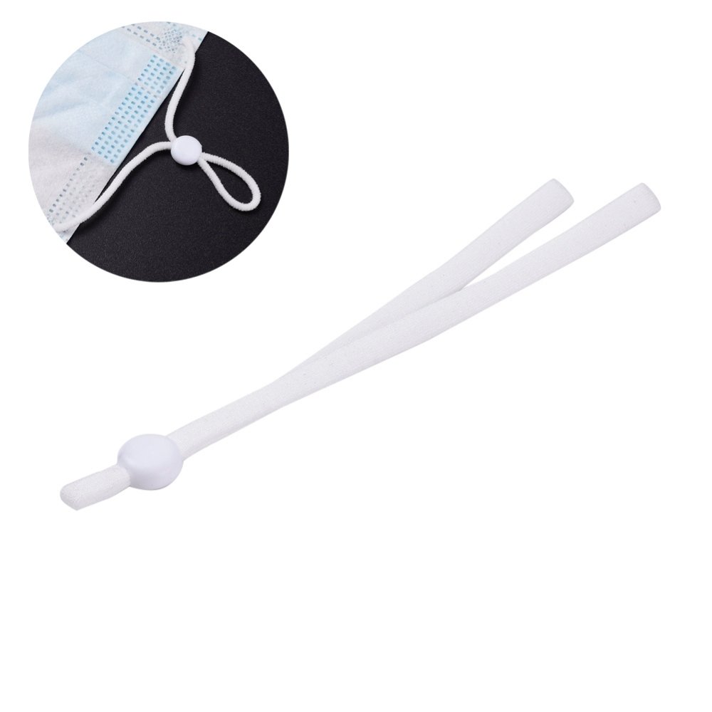 20 hvite elastiske ledningsbånd med justerbar spenne for maske.