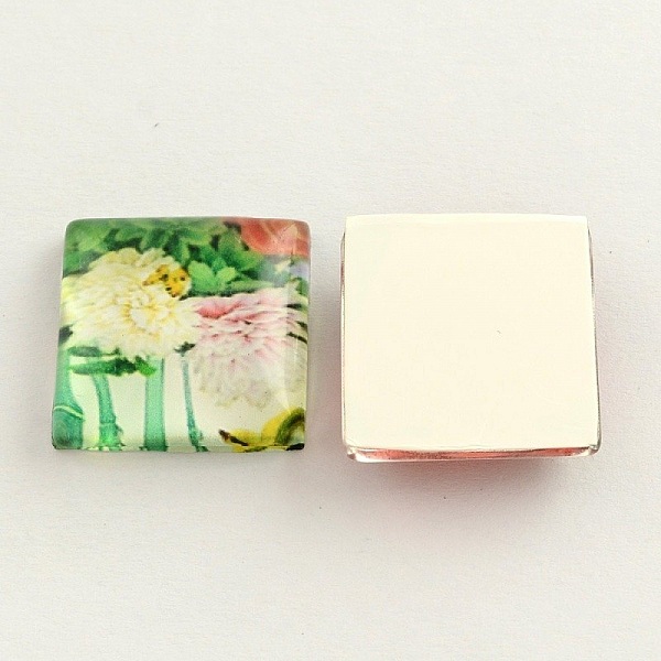 20 glass cabochons firkantet 20 mm assortert Blomster S-22-20-17