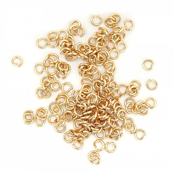 2 &Aring;pne koblingsringer 04 mm Rustfritt st&aring;l forgylt nr. 03