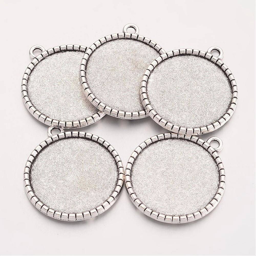 2 x 25mm sølv cabochon holdere, cabochon anheng 19AS-RS 