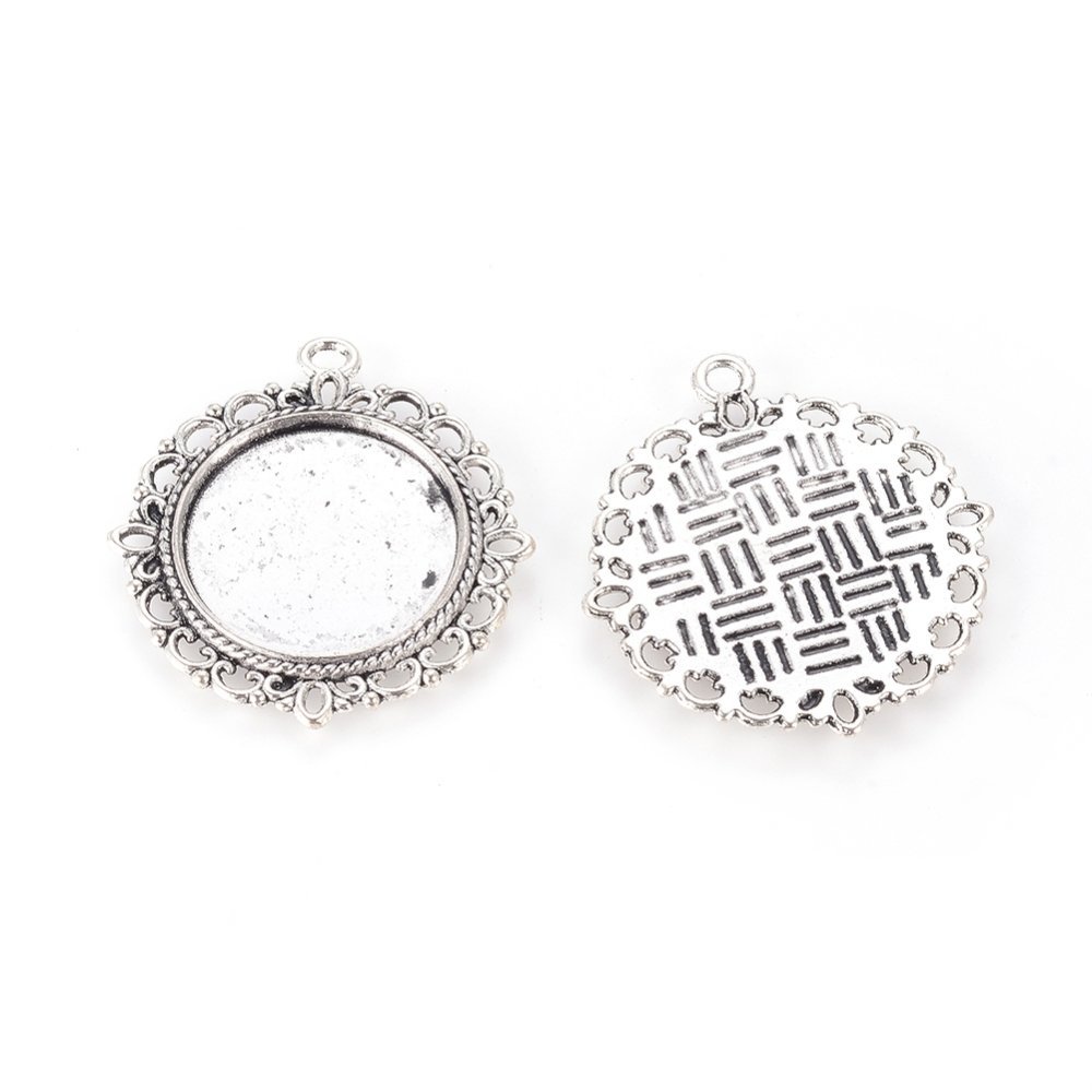 2 x 20mm sølv cabochonholdere, cabochon anheng 15290AS