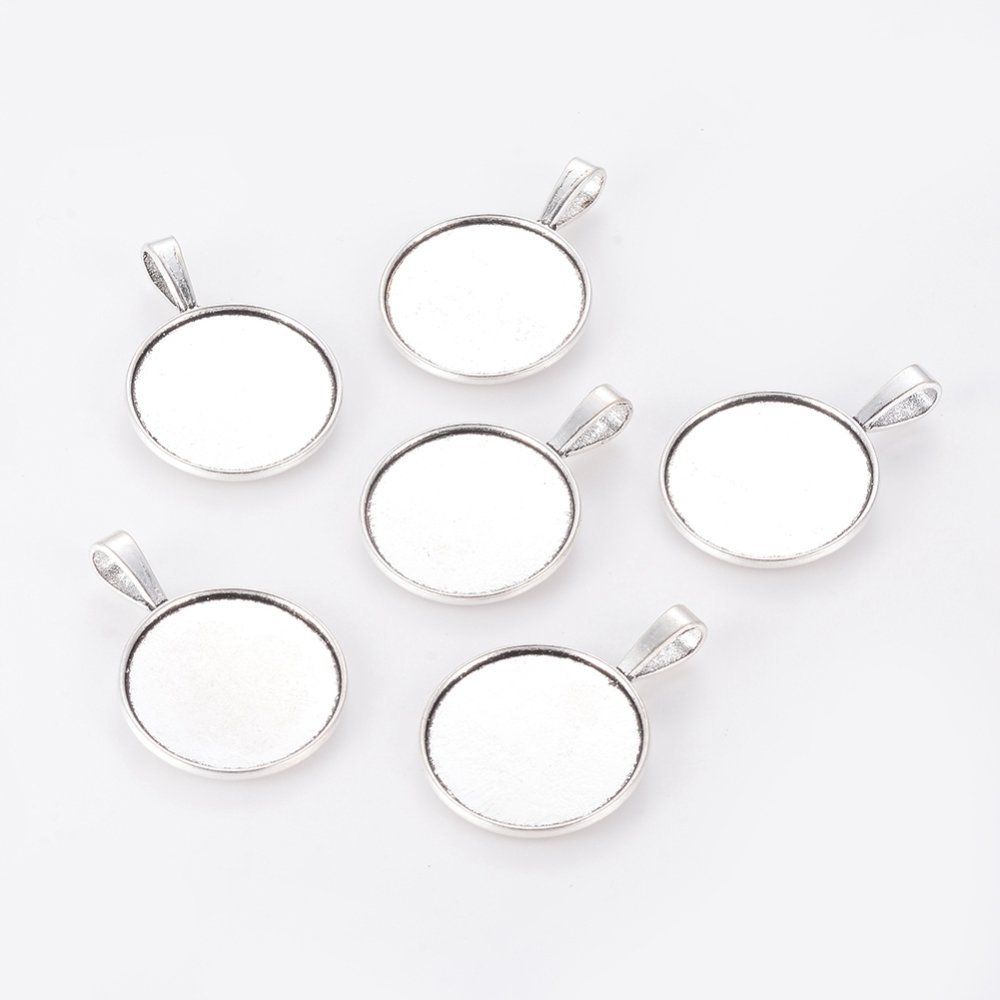 2 x 25mm sølv cabochonholdere, cabochon anheng 2419