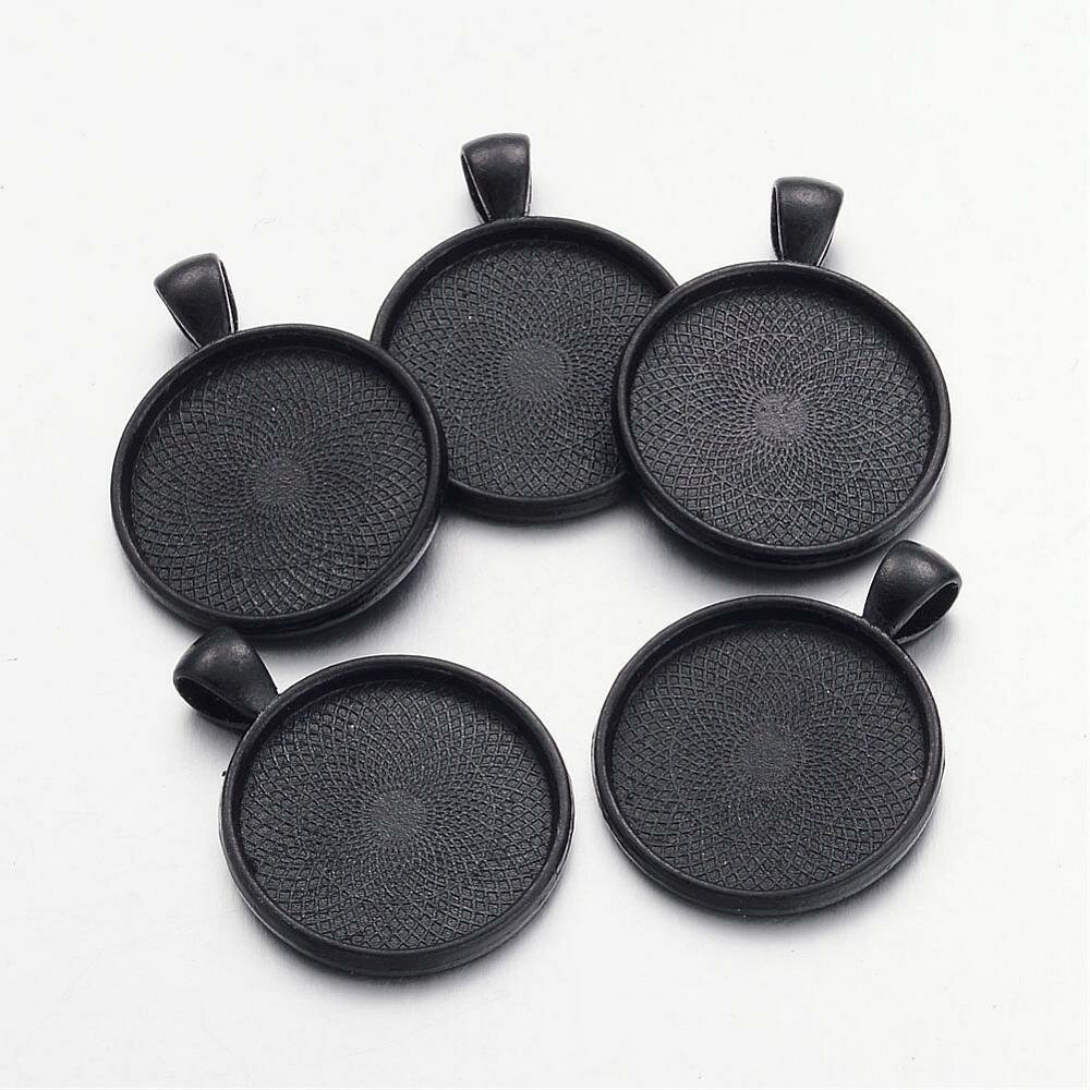 2 x 25mm svart cabochonholdere, cabochon anheng 16NR