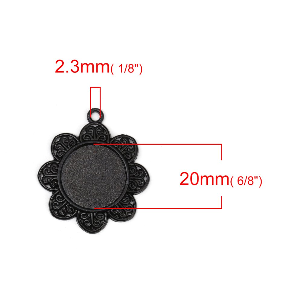 2 x 20mm svart cabochonholdere, cabochon anheng 8500