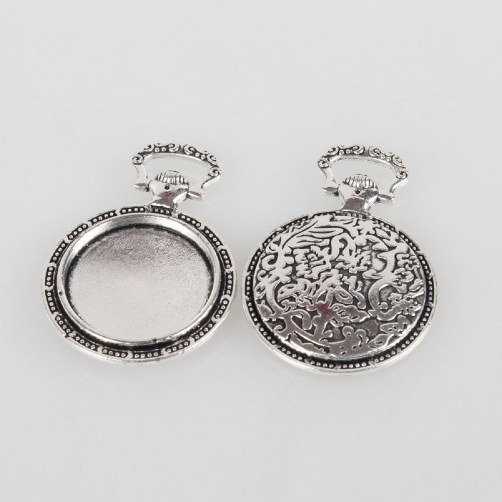 2 x 20mm cabochonholdere sølv lommeur, cabochon anheng 74AS