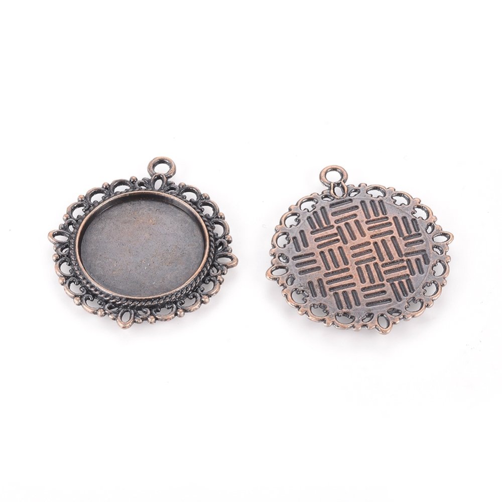 2 x 20mm kobber rød cabochon holdere, cabochon anheng 15290AS