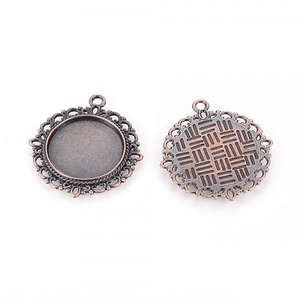 2 x 20mm kobber r&oslash;d cabochon holdere, cabochon anheng 15290AS