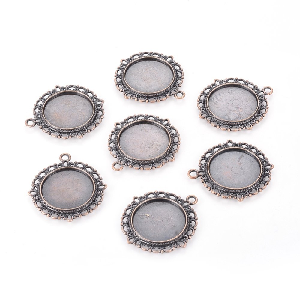 2 x 20mm kobber rød cabochon holdere, cabochon anheng 15290AS