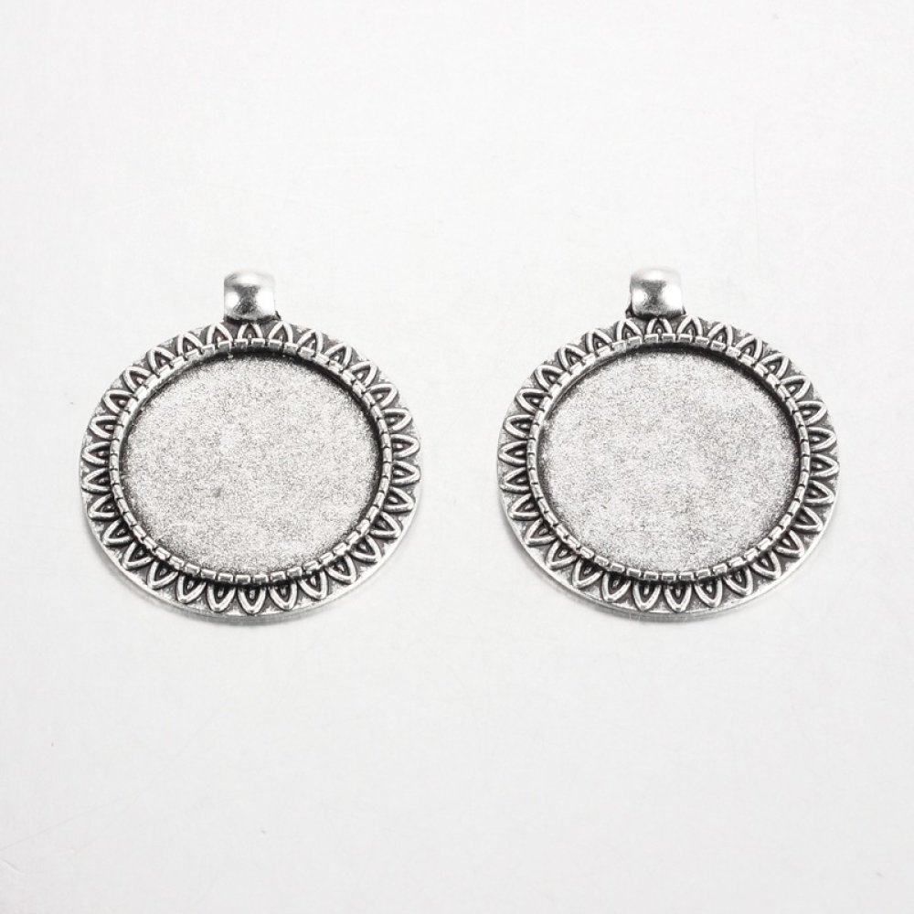 2 x 25mm sølv cabochon holdere, cabochon anheng 17AS