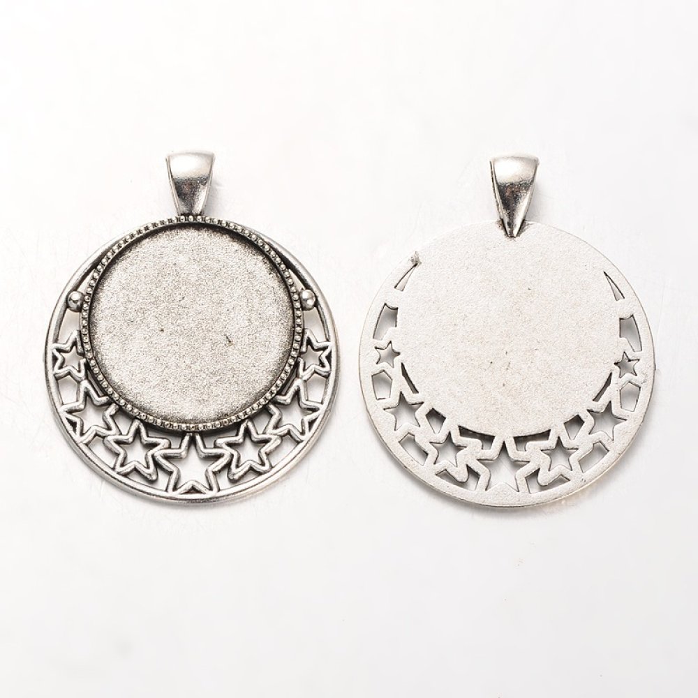 2 x 25mm sølv cabochon holdere, cabochon anheng 30AS
