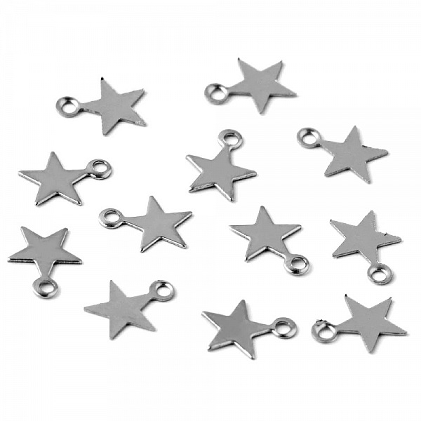 5 Breloques en Acier Inoxydable &eacute;toile argent 11 x 10 mm
