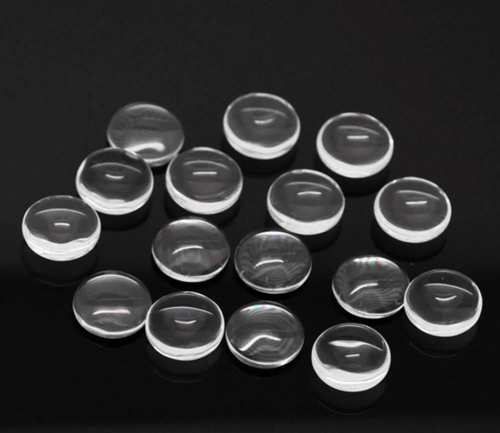 5 Cabochons runde 12 mm i gjennomsiktig burrglass N°03