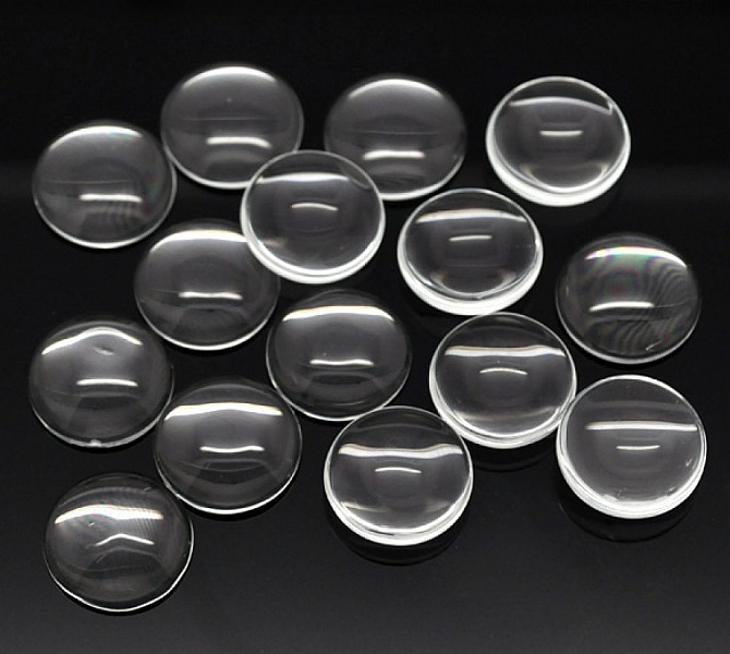 5 Cabochons runde 18 mm i gjennomsiktig burr glass N&deg;07