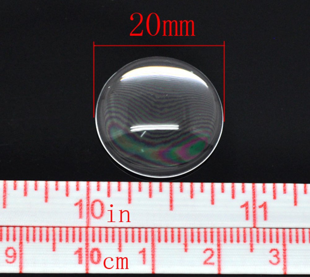 5 Cabochons runde 20 mm i gjennomsiktig burrglass N°08