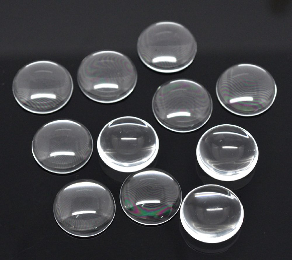 5 Cabochons runde 20 mm i gjennomsiktig burrglass N°08