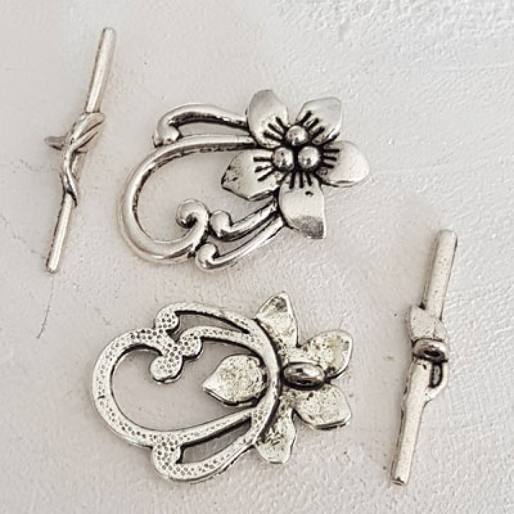 5 Toggle Clasps Blomstermønstre Romantisk Sølv