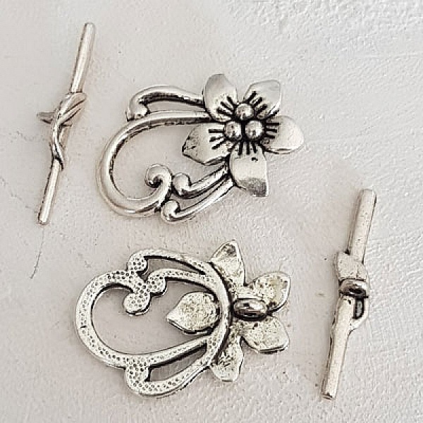 5 Toggle Clasps Blomsterm&oslash;nstre Romantisk S&oslash;lv