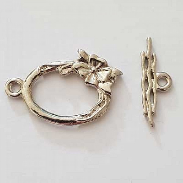 5 Fermoirs Toggle Motif Fleur Argent Vieilli N&deg;19