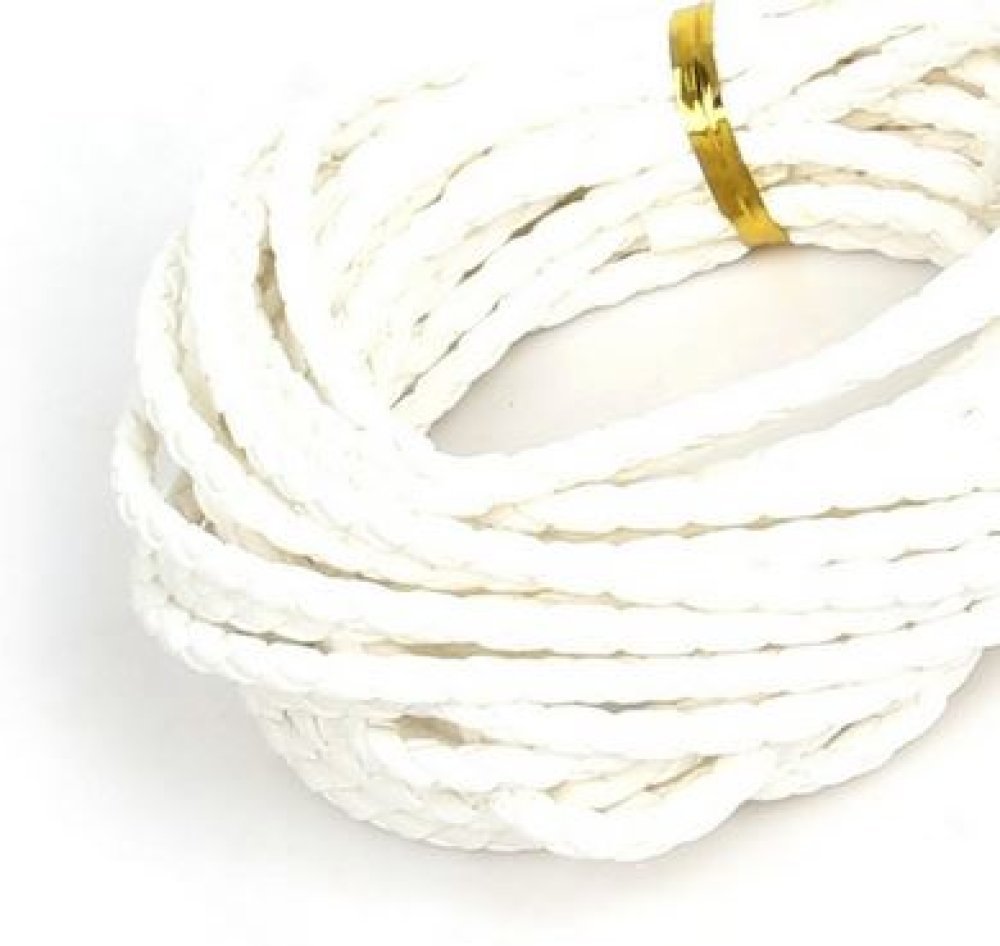 5 meter Hvit flettet kunstlærsnor 3 mm