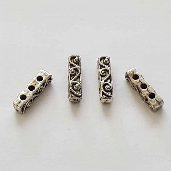 Barre Argent Entretoise S&eacute;parateur perle, multi rangs 3 trous N&deg;05