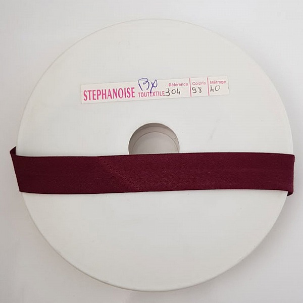 Bias ensfarget all tekstil 1 Meter krage 98 Bordeaux