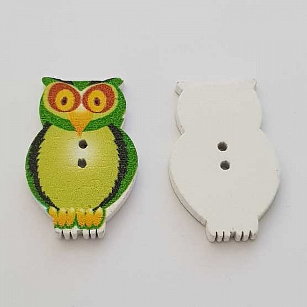 Bouton bois Chouette Vert N&deg;01