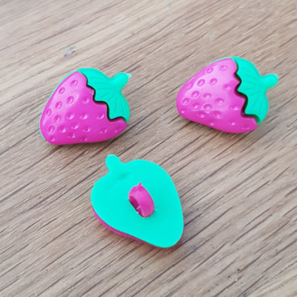 Fancy knapper, barn, babyer Jordbærmønster N°04 grønn og fushia