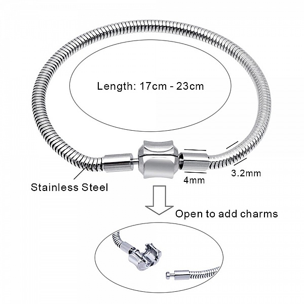 Bracelet Acier Inoxydable N&deg;06 Argent Fermoir Clip 20 cm