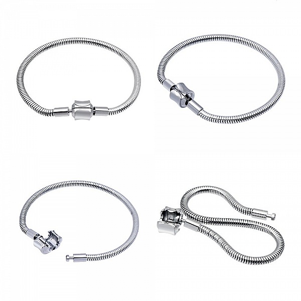 Bracelet Acier Inoxydable N&deg;06 Argent Fermoir Clip 21 cm