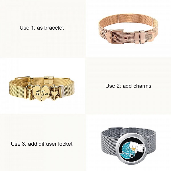 Armb&aring;nd i rustfritt st&aring;l 10 mm rosa gull